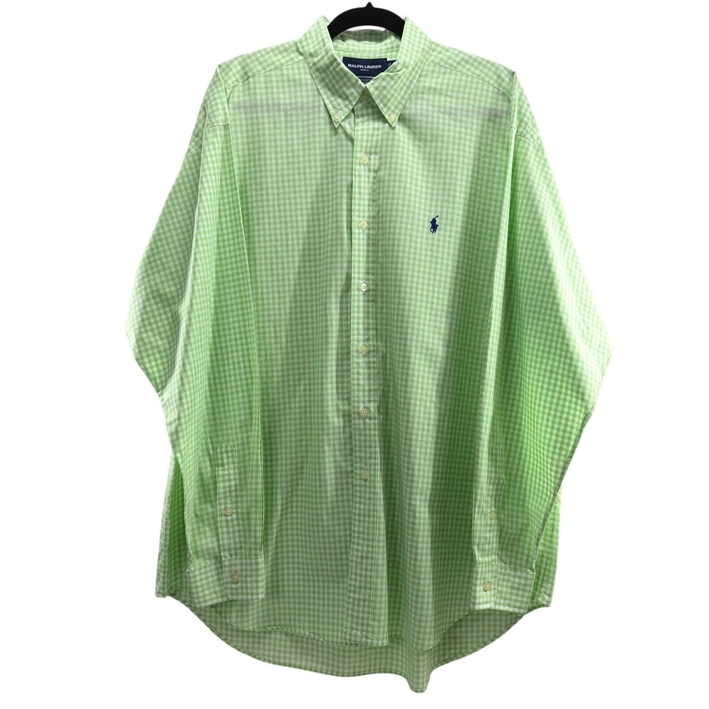 Ralph Lauren Golf Shirt Mens XL Green Gingham Tilden Cotton Button Down Preppy - Picture 2 of 7